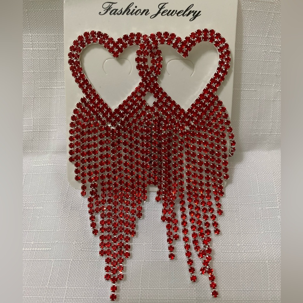 Heart-Shaped Red Crystal Earrings